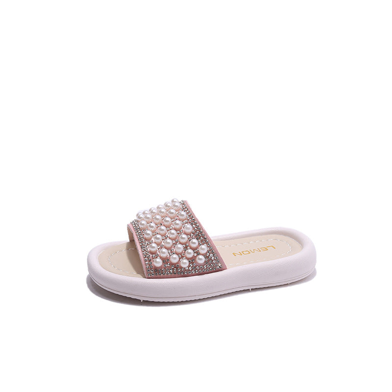 Children Kids Baby Fashion Girls Rhinestone Pearl Casual Outdoor Slippers Shoes