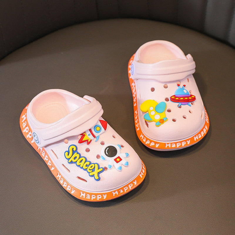 Kids Fashion Astronaut Pattern Non-Slip Outer Piercing Shoes Slippers