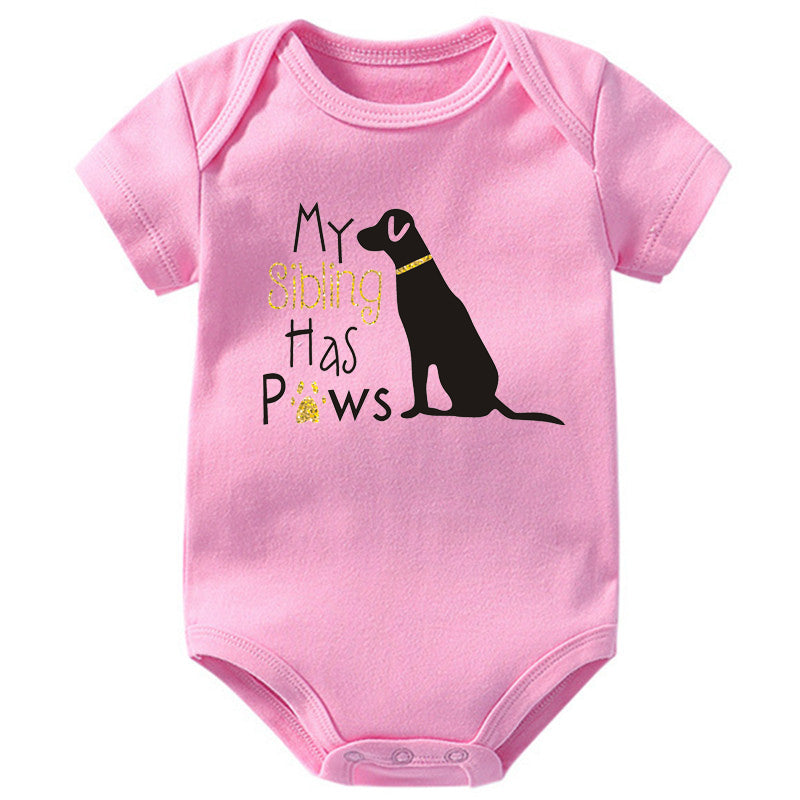 Baby Basic Cartoon Puppy Letter Pattern Round Neck Short Sleeve Loose Romper