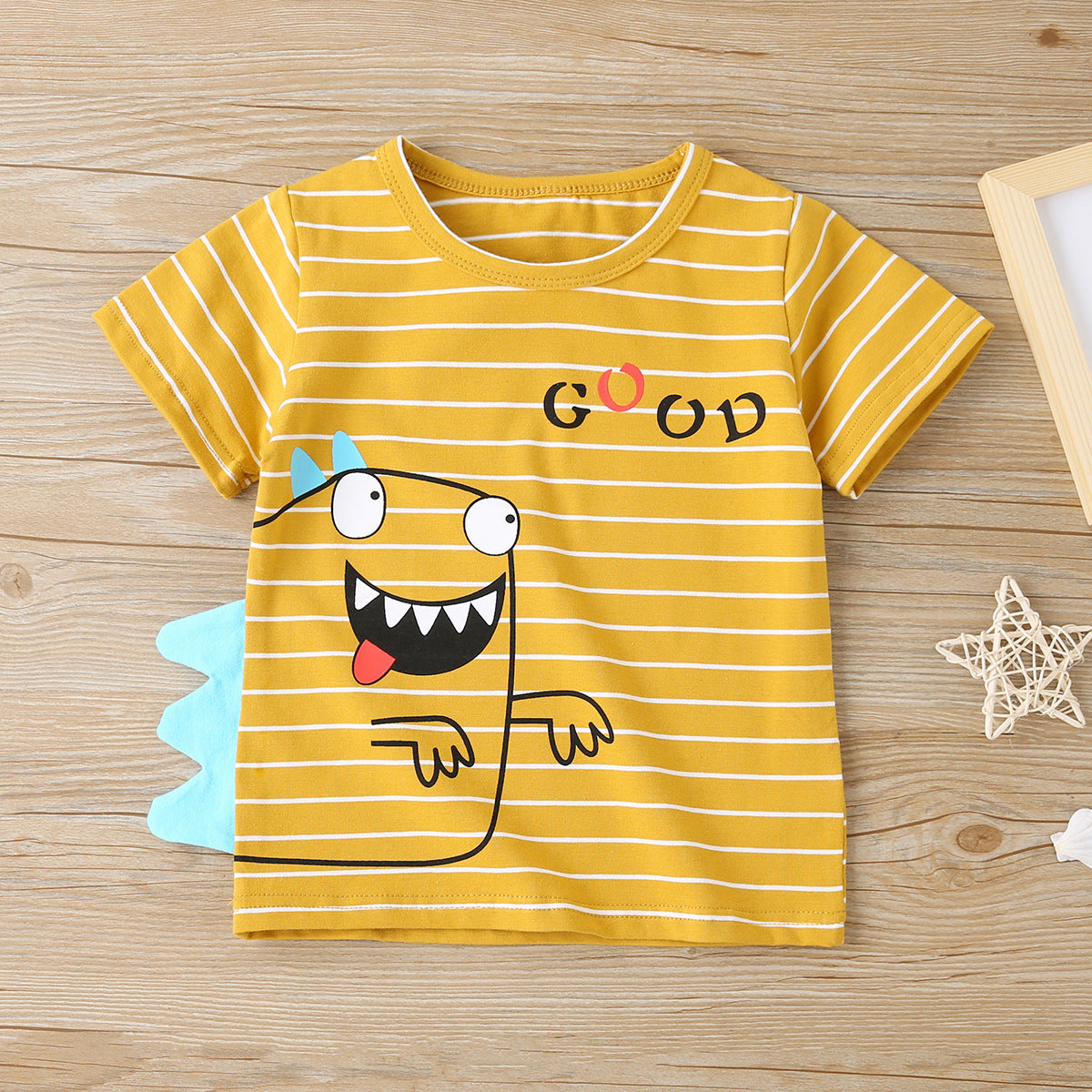 Boys Cute Cartoon Dinosaur Round Neck Short Sleeve T-shirt