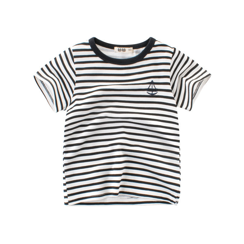 Children Kids Baby Fashion Boys Short Sleeve Stripe Print Basic T-Shirt
