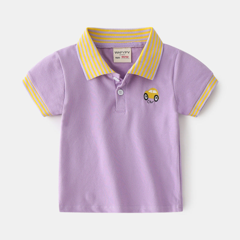 Children Kids Baby Fashion Boys Short Sleeve Cartoon Car Print Lapel Casual Basic T-Shirt