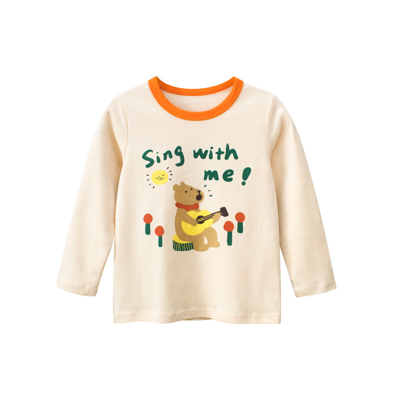 Kids Toddler Big Girls Spring Autumn Casual Versatile Letters Cartoon Bear Print Long Sleeve Round Neck T-Shirt