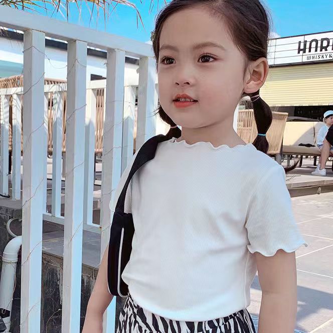 Children Kids Baby Fashion Girls Short Sleeve Solid Color T-Shirt