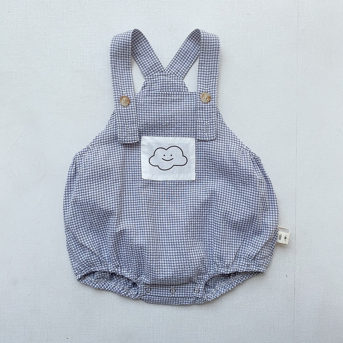 Unisex Babies Cute Smiley Cloud Plaid Suspenders Romper