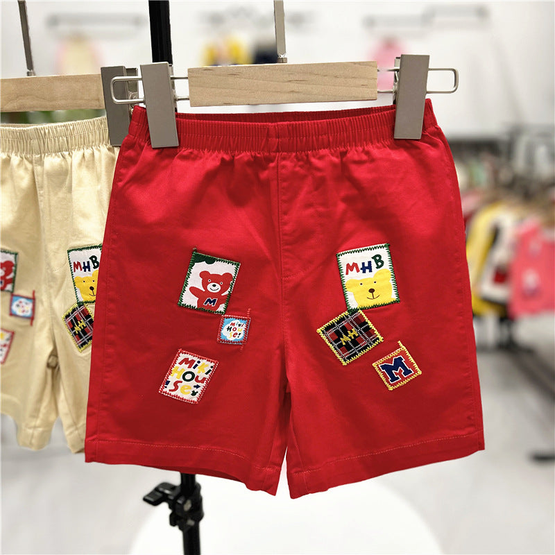 Children Kids Baby Fashion Boys Cartoon Bear Embroidery Shorts