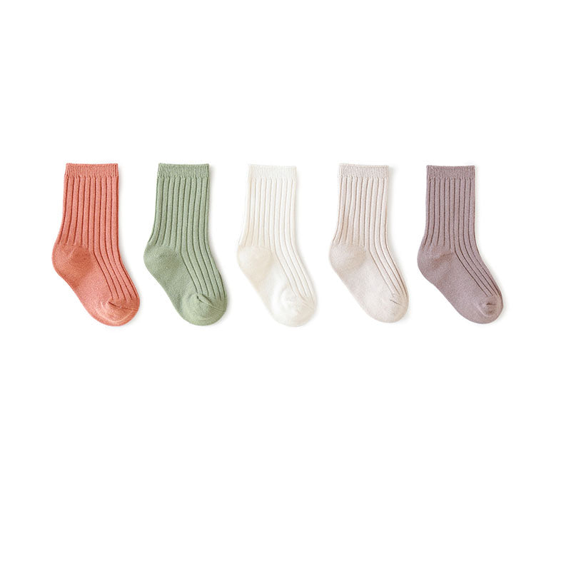 5pairs/set Kids Basic Solid Color Socks