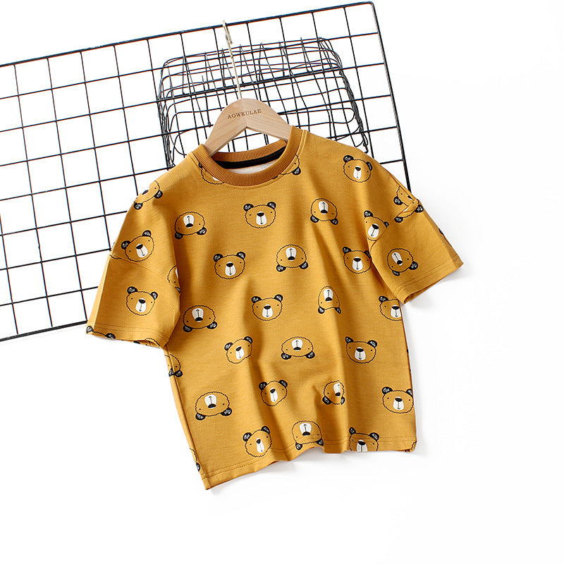 Kids Boys Casual Cartoon Animal All Over Print Round Neck Short-sleeved Loose T-shirt