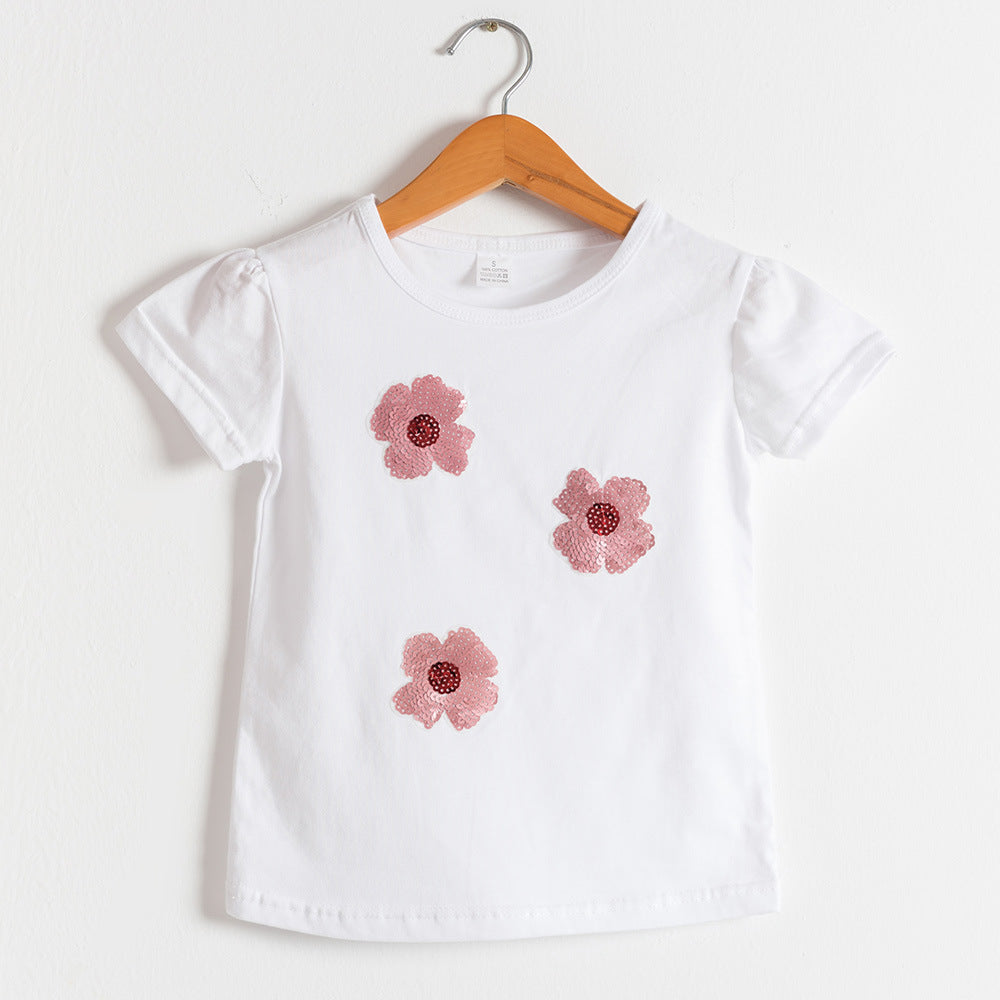 Children Kids Baby Fashion Girls Boys Casual Basic Short Sleeve Sequin Cartoon T-Shirt