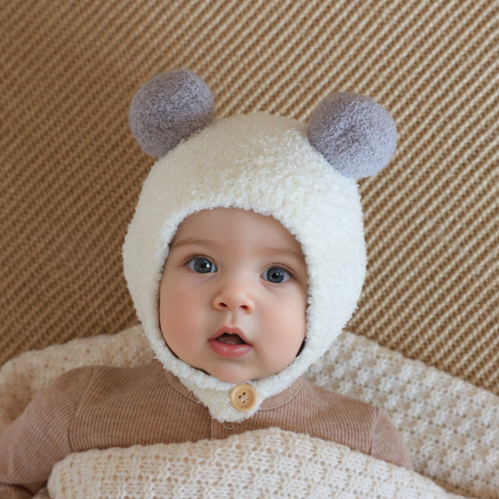 Autumn Winter Baby Ear Protection Coral Fleece Cute Knitted Hat