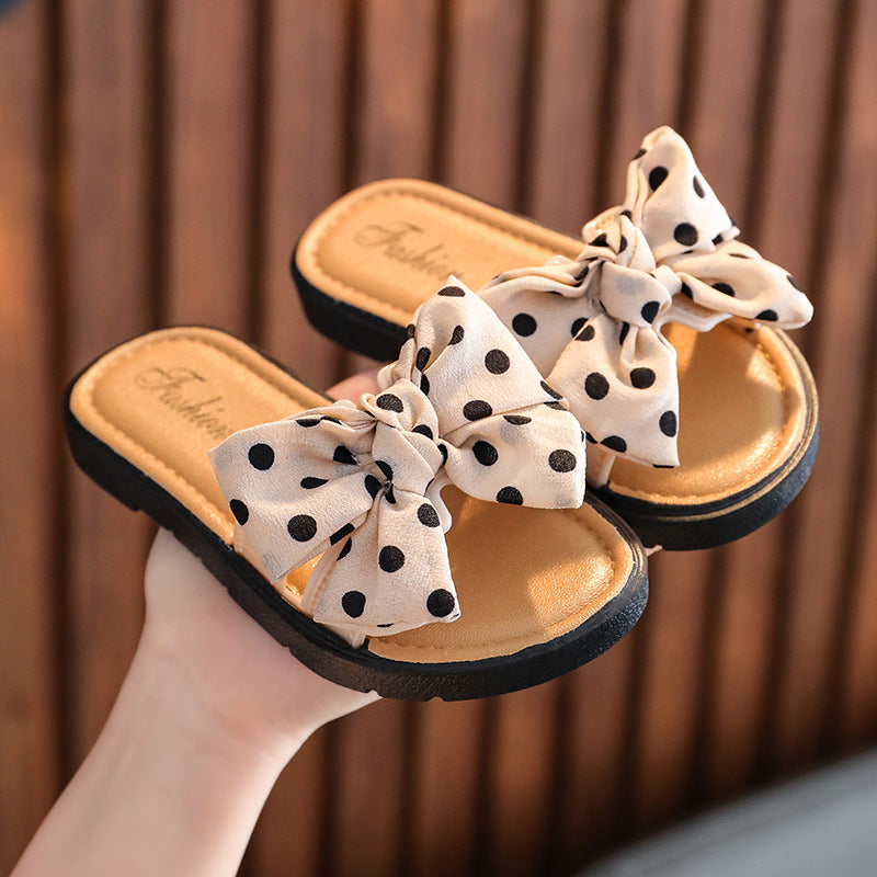 Children Kids Toddlers Girls Soft Bottom Bow Slippers