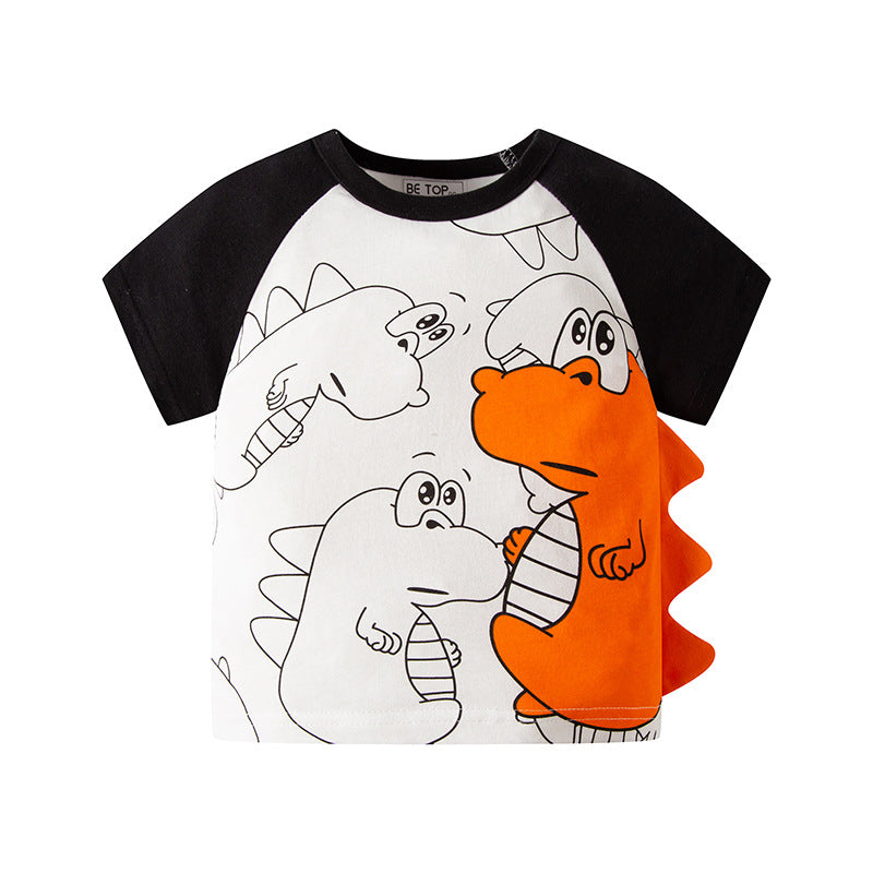 Kids Boys Cute Cartoon Dinosaur Round Neck Short-sleeved T-shirt