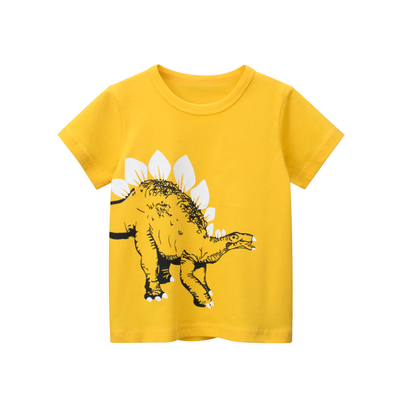 Children Kids Baby Fashion Boys Short Sleeve Cartoon Dinosaur Print Basic Round Neck T-Shirt
