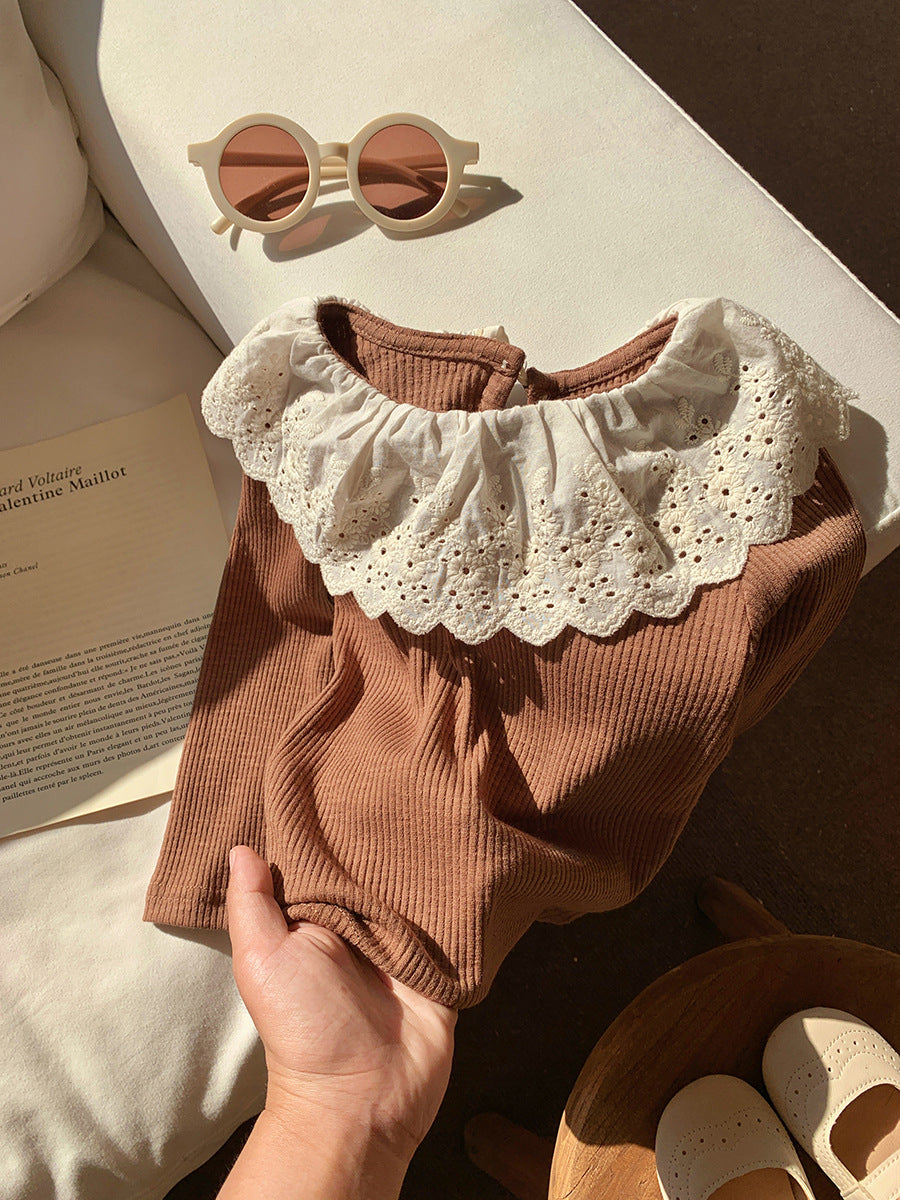 Kids Toddler Girls Spring Autumn Casual Hollow Peter Pan Collar Long Sleeve T-Shirt