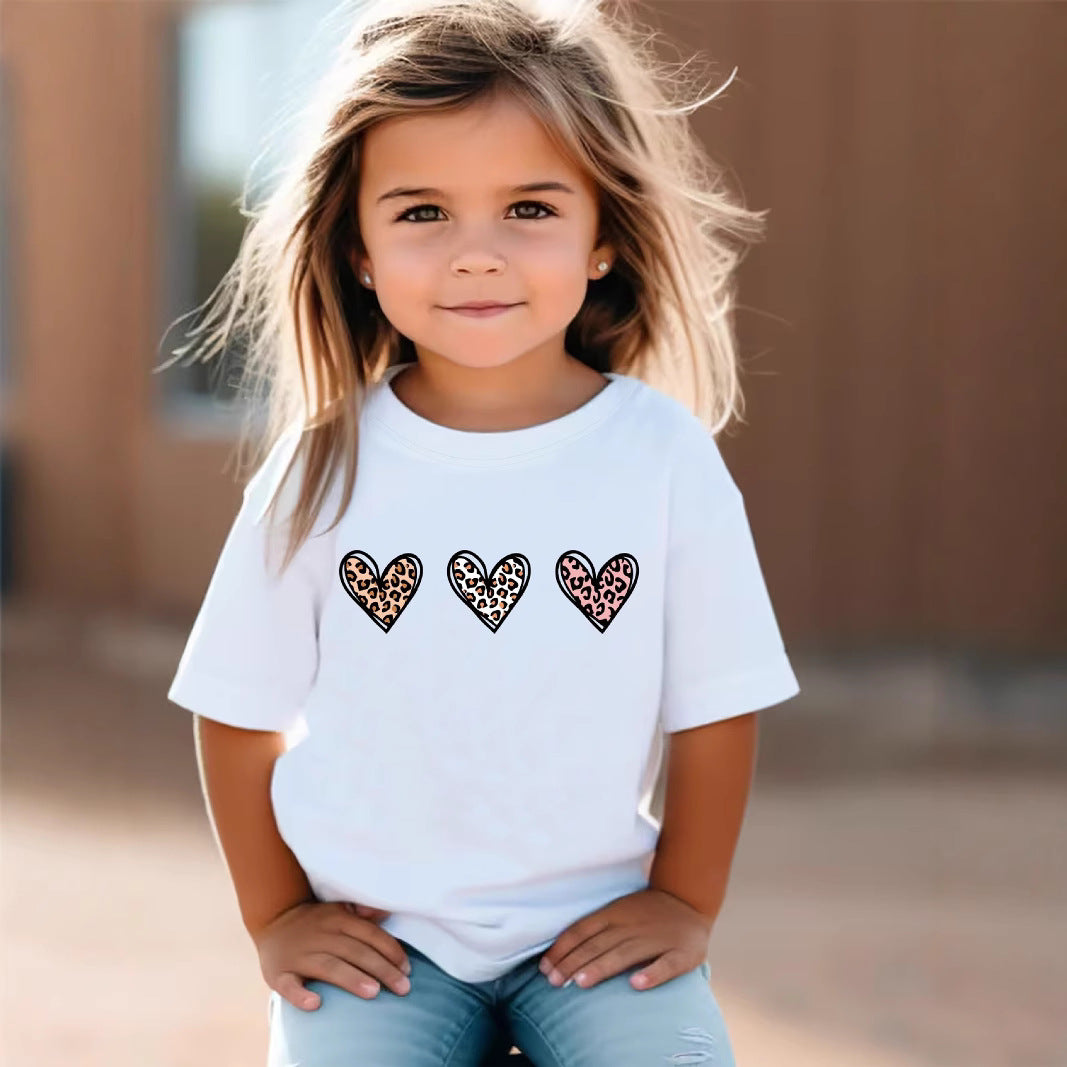 Kids Toddler Girls Casual Heart Print Short Sleeve T-Shirt