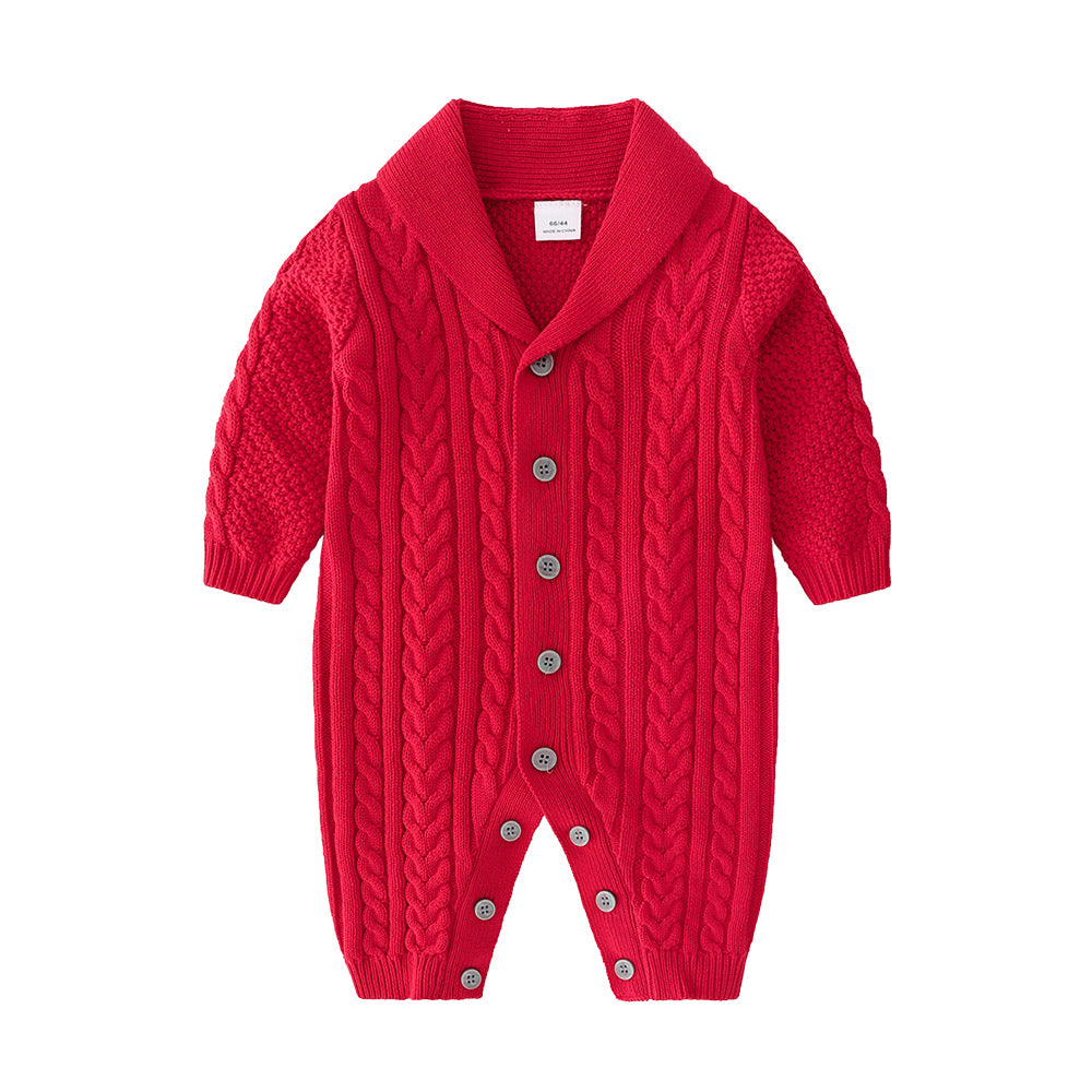 Winter Baby Fashion Solid Color Single-Breasted Knit One Piece
