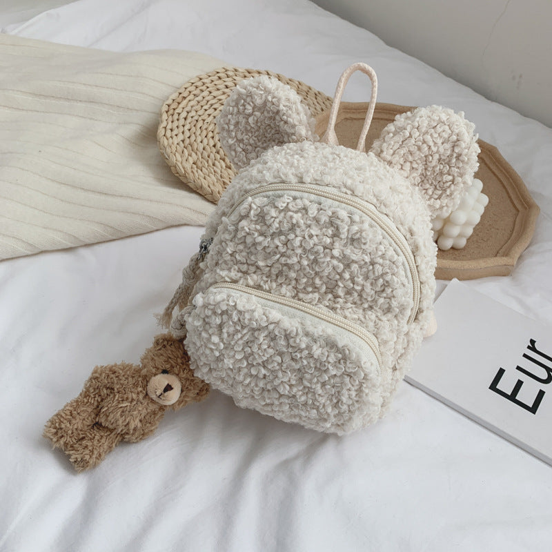 Children Cute Solid Color Plush Backpack