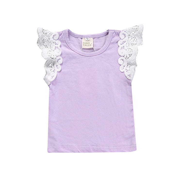 Toddlers Newborn Baby Fashion Girls Casual Basic Short Sleeve Lace Solid Color Pants