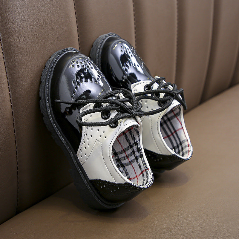 Kids Girls Fashion Casual British Style Color Matching Round-Toe Slip On PU Leather Shots