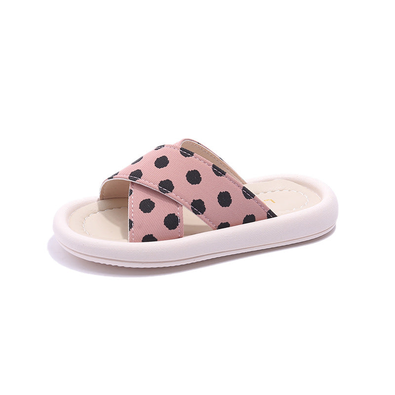 Children Kids Baby Fashion Girls Polka Dots Cross Casual Outdoor Slippers Shoes