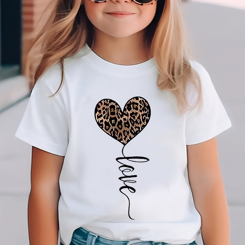 Kids Toddler Girls Casual Heart Print Short Sleeve T-Shirt