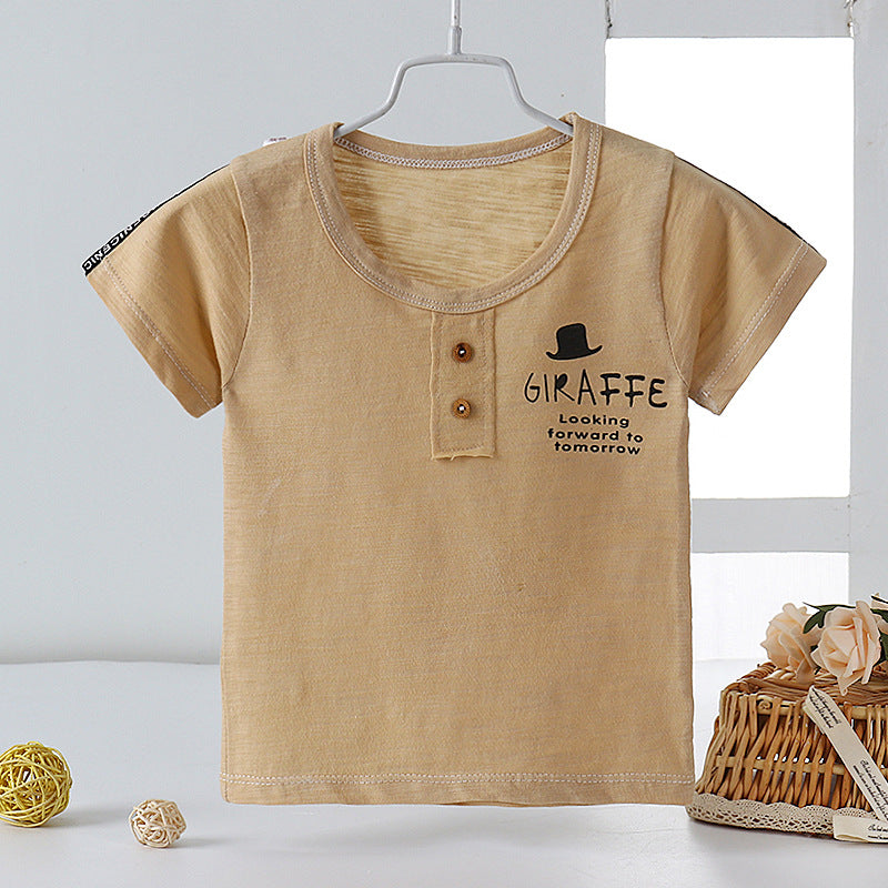 Kids Toddler Boys Girls Casual Solid Color Letter Print Short Sleeve Round Neck T-Shirt
