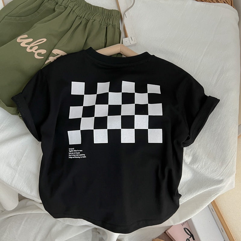 Kids Toddler Girls Boys Summer Fashion Basic Cotton Plaid Printed Round Neck T-Shirt