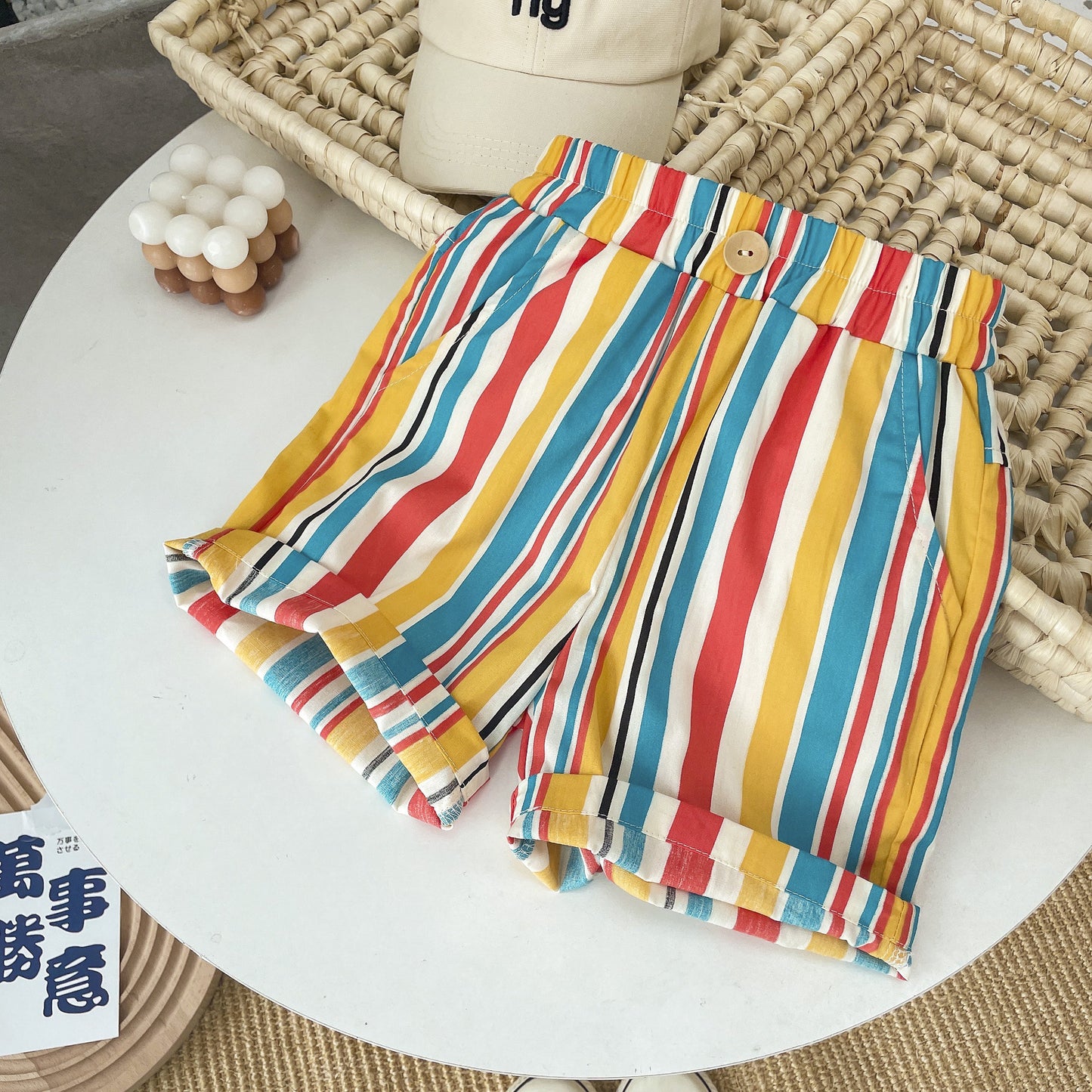 Kids Casual Color Blocking Elastic Waist Stripe Loose Shorts