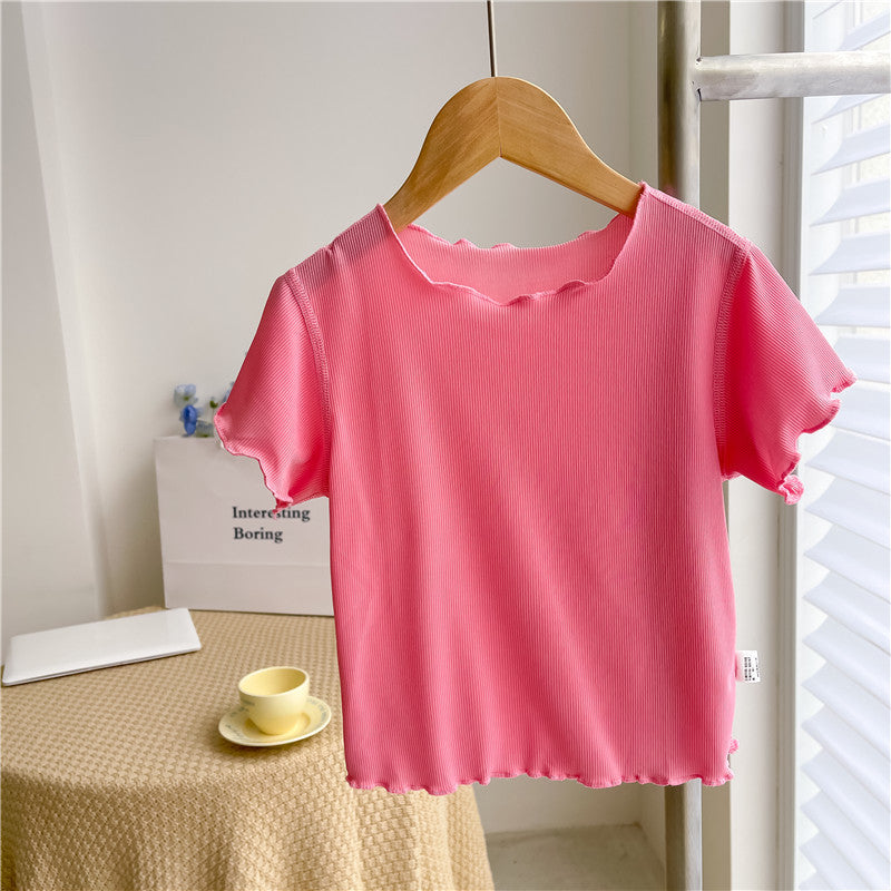 Kids Toddler Girls Fashion Casual Solid Color Short Sleeve T-Shirt