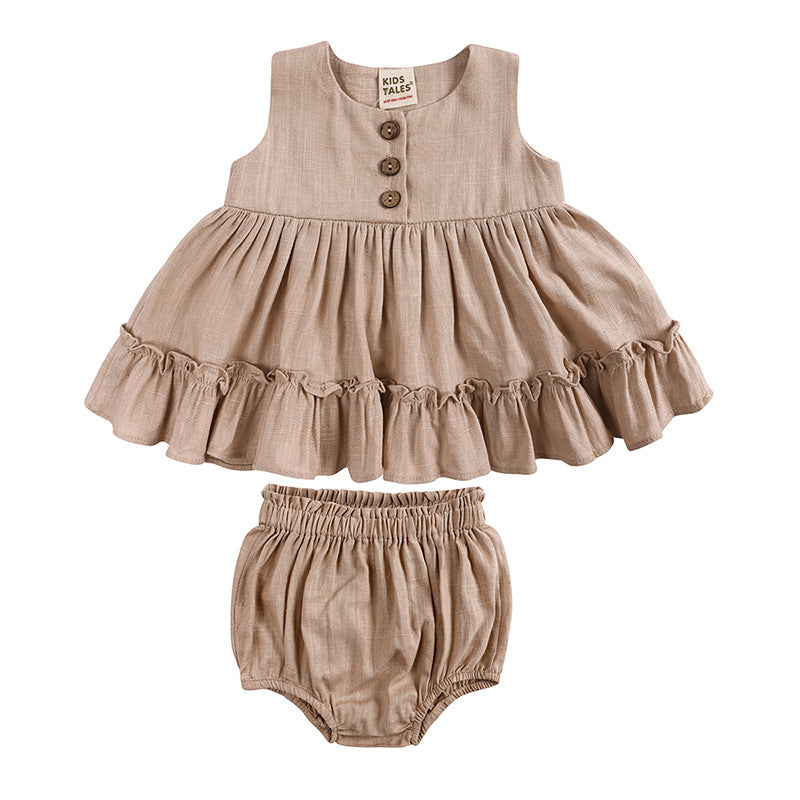 Toddlers Newborn Baby Girls Sleeveless Ruffle Solid Color Top And Shorts 2pcs Set