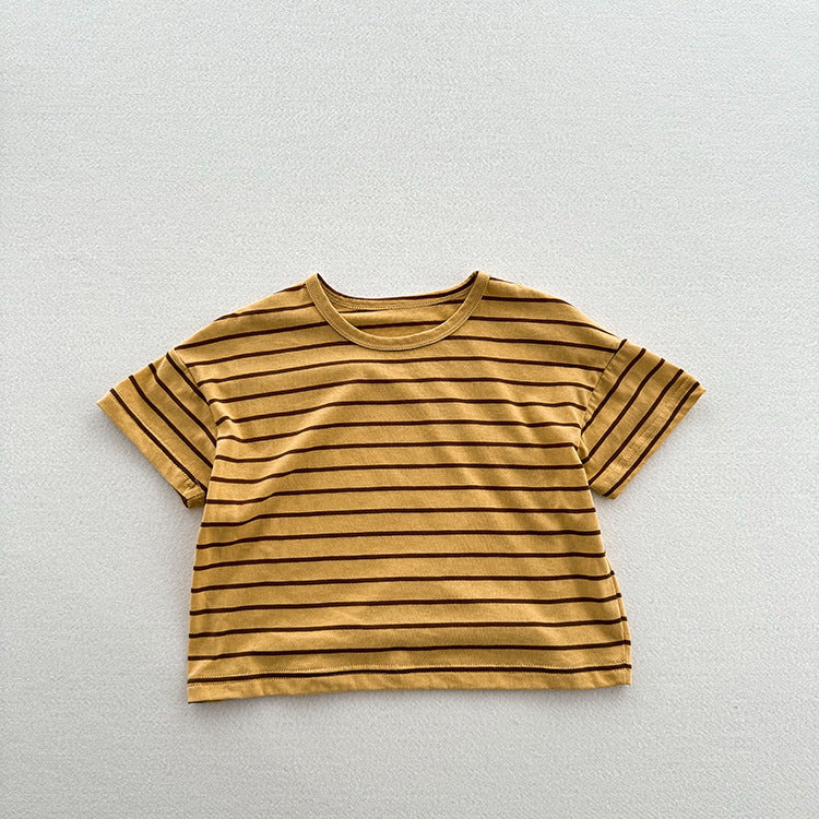 Kids Toddler Boys Girls Casual Cute Stripe Print Short Sleeve Round Neck T-Shirt