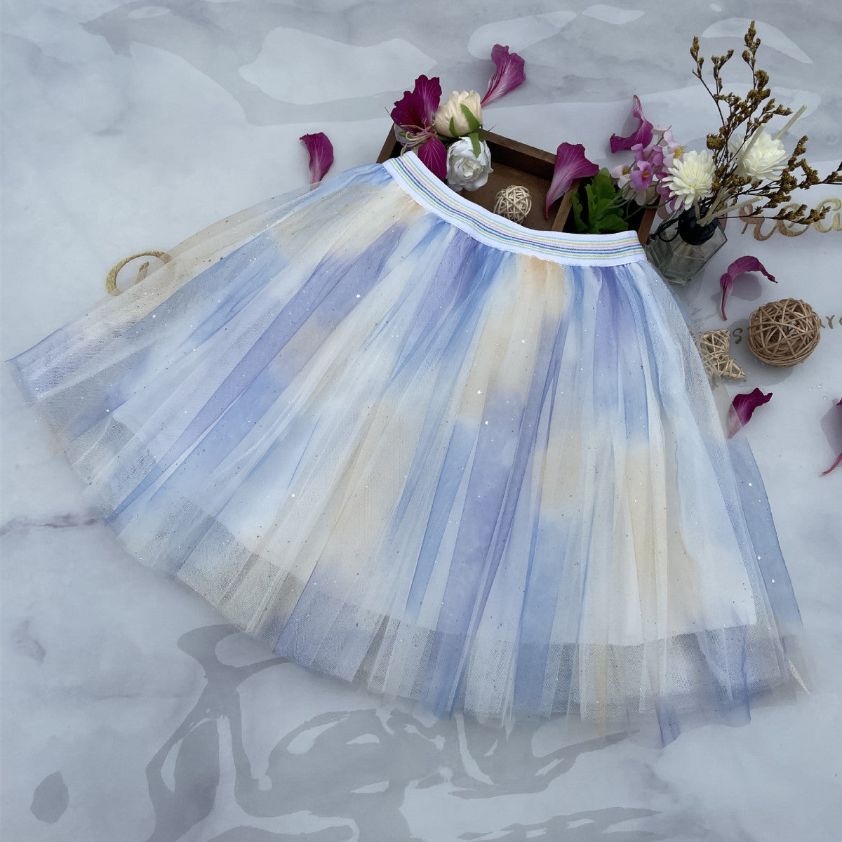Girl'S Fashion Mesh Tie-Dye Printed Mesh Tutu Dress