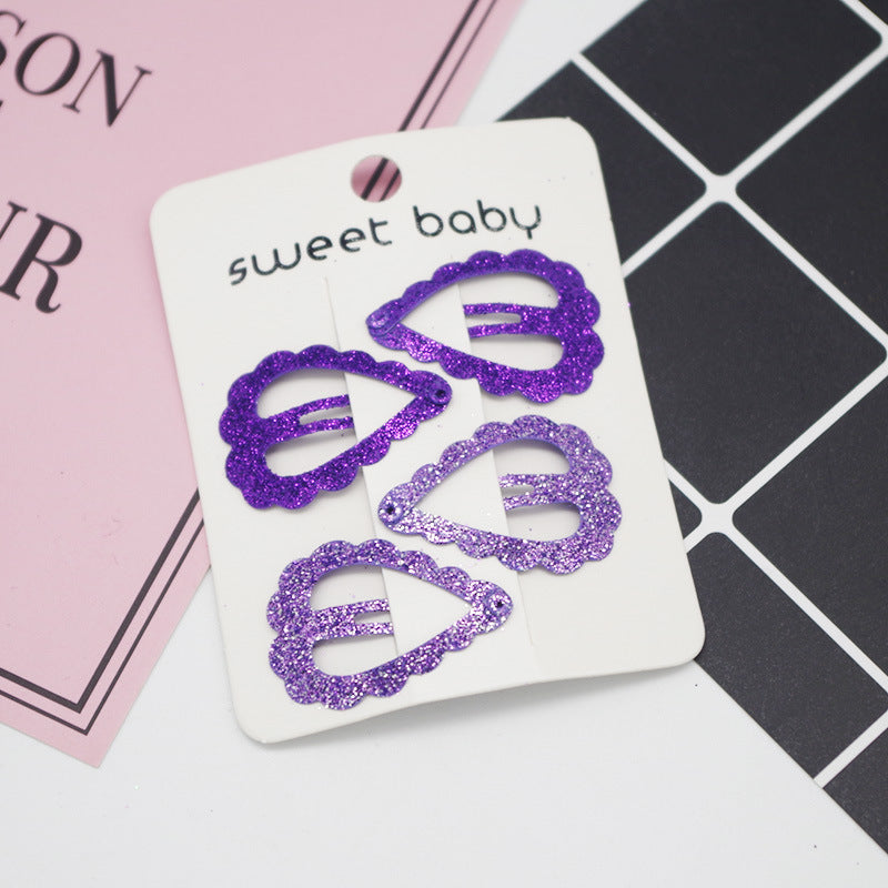 4pcs/set Girls Cute Glitter Heart Hairpin