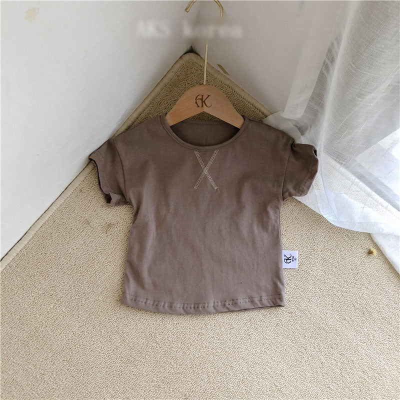 Kids Casual Solid Color Round Neck Short Sleeve T-shirt