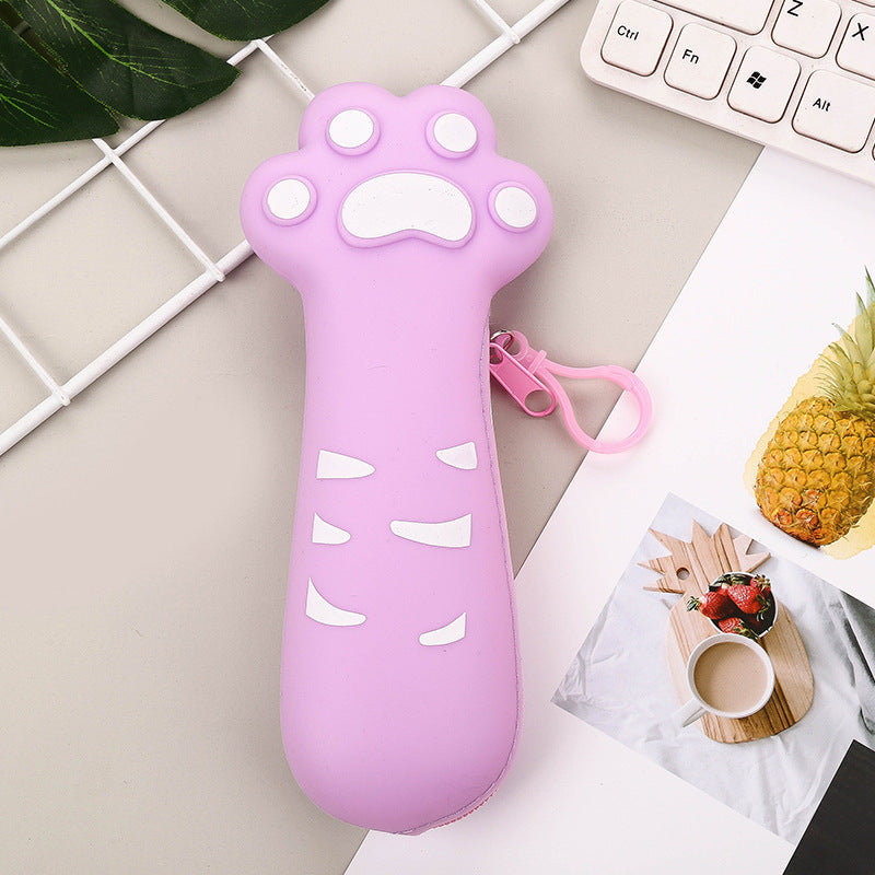 Fashion Cartoon Cute Cat'S Claw Silicone Zipper Large Capacity Pencil Case
