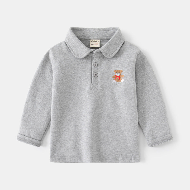 Children Kids Toddlers Boys Long-Sleeved Polo Lapel Shirt