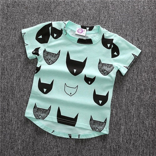 Kids Boys Casual Round Neck Short Sleeve Cartoon All Over Print Loose T-shirt