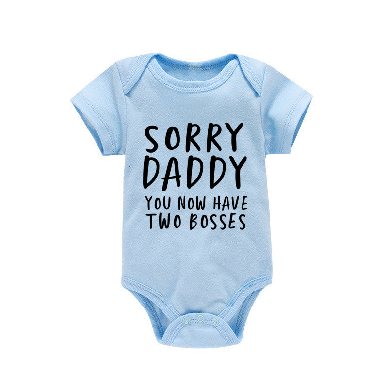 Baby Basic Letter Pattern Round Neck Short Sleeve Romper