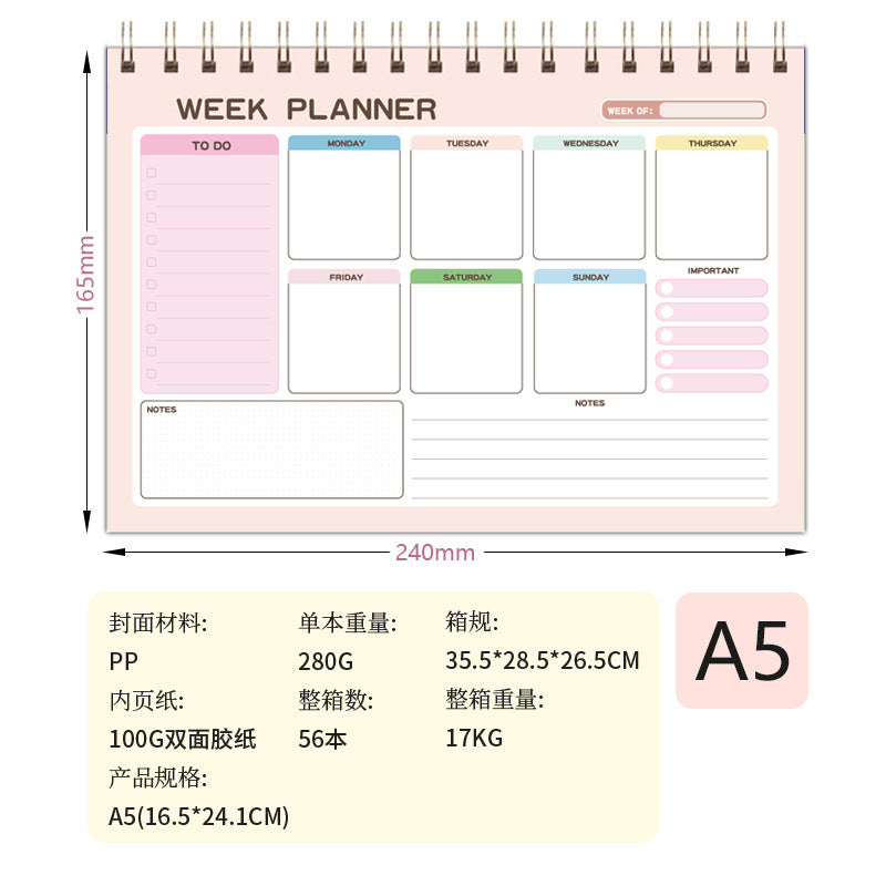 Weekly Planner Sketchpad Pp Board Waterproof Coil Punch Record Book Student Stationery Notebook