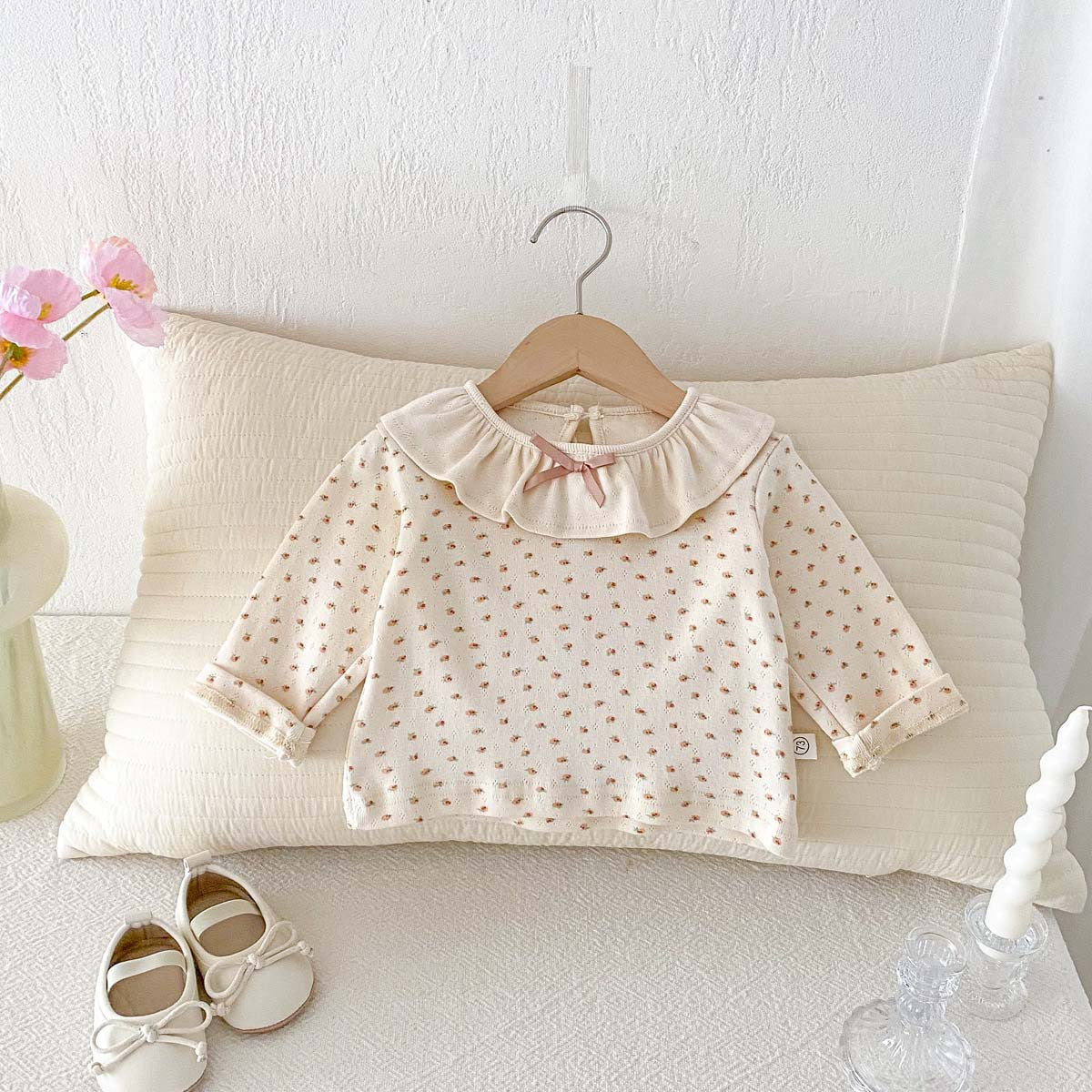 Kids Baby Girls Tiny Flower Long Sleeve Ruffled Top