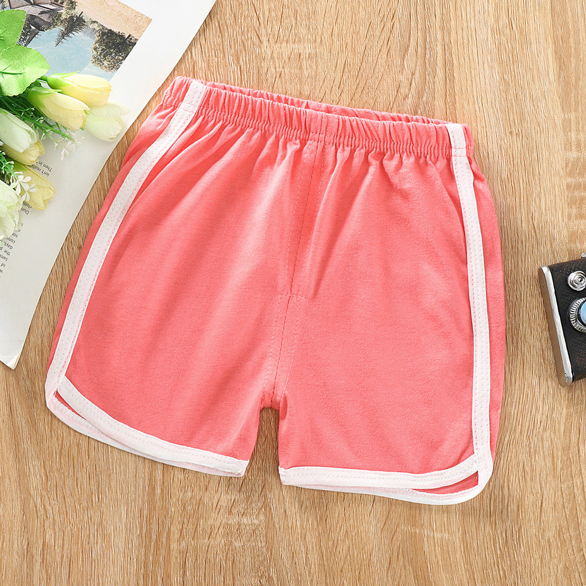 Kids Casual Solid Color Stripe Elastic Waist Sport Shorts