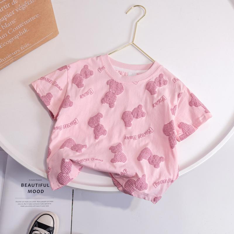 Children Kids Toddlers Girls Short Sleeve Bear Print T-Shirt