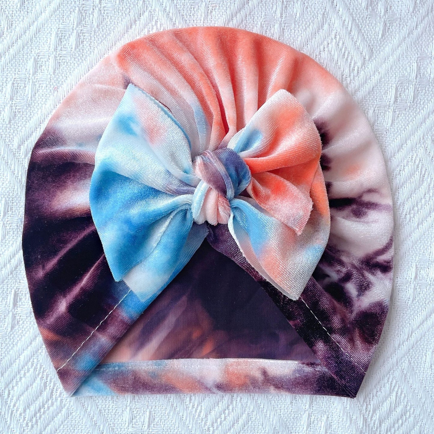Toddlers Newborn Baby Velvet Tie-Dye Bow Turban Cap