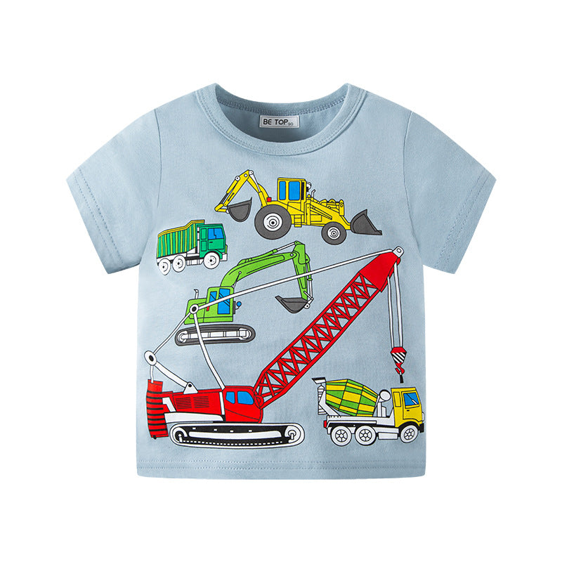 Kids Toddler Boys Casual Cute Cartoon Print Short Sleeve Round Neck T-Shirt