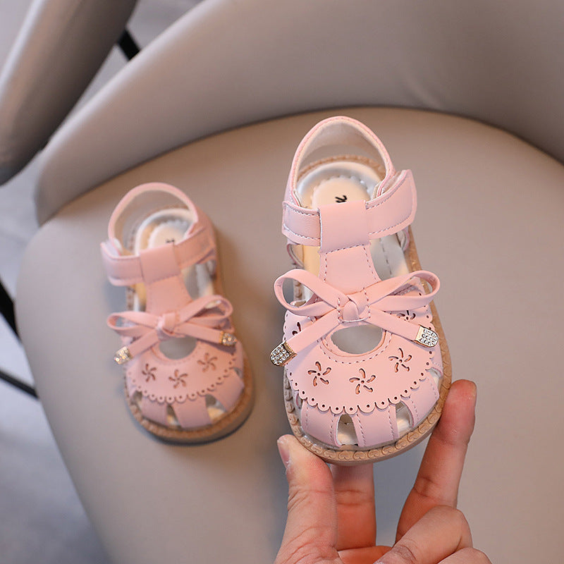Kids Girls Summer Casual Cute Bow Velcro Sandals