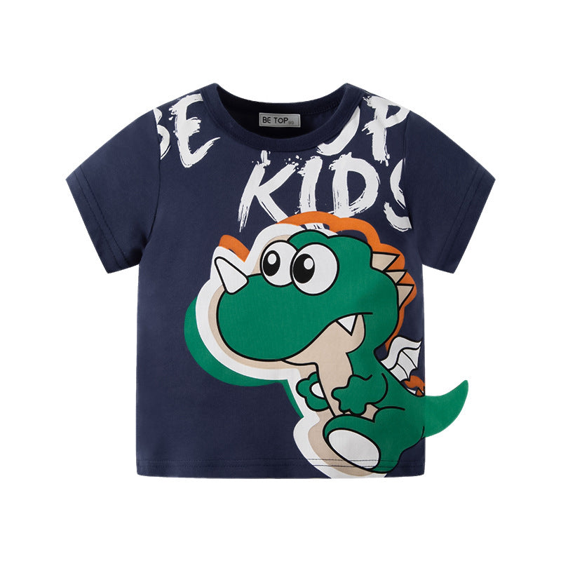 Kids Toddler Boys Casual Cute Cartoon Dinosaur Print Short Sleeve Round Neck T-Shirt