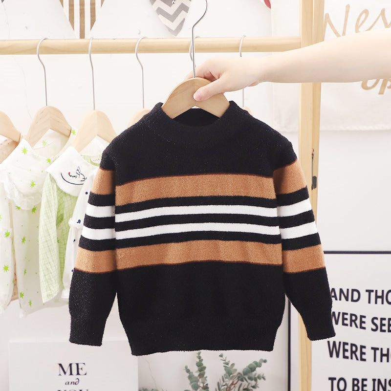 Winter Children Stripe Crewneck Knit Top Sweater