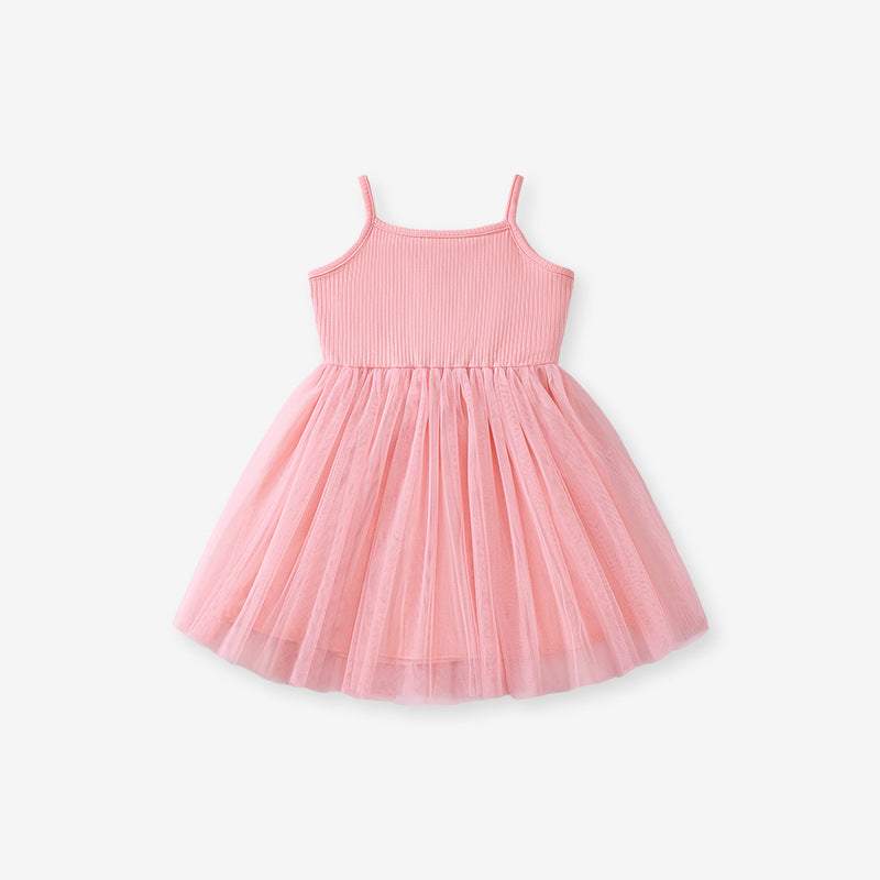 Kids Toddler Girls Casual Cute Solid Color Mesh Strap Dress