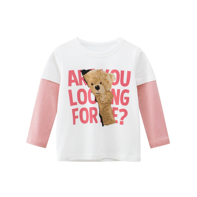 Children Kids Toddlers Fashion Girls Long Sleeve Bear Letter Print T-Shirt