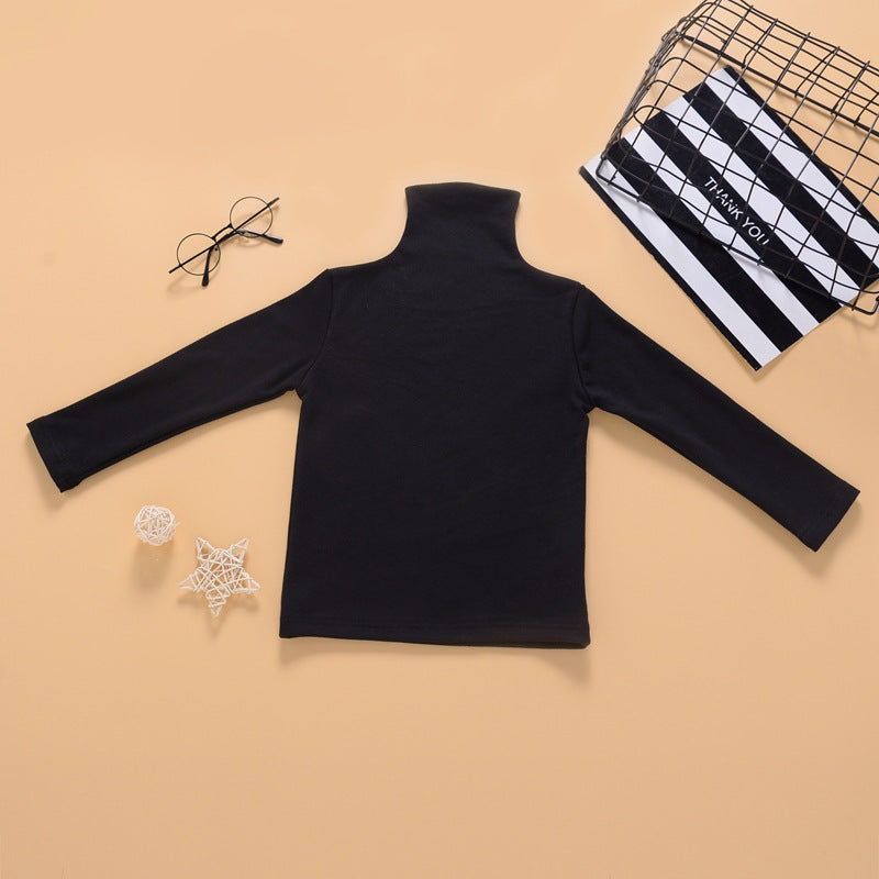 Children Kids Toddlers Girls Solid Color Long-Sleeved Turtleneck Top
